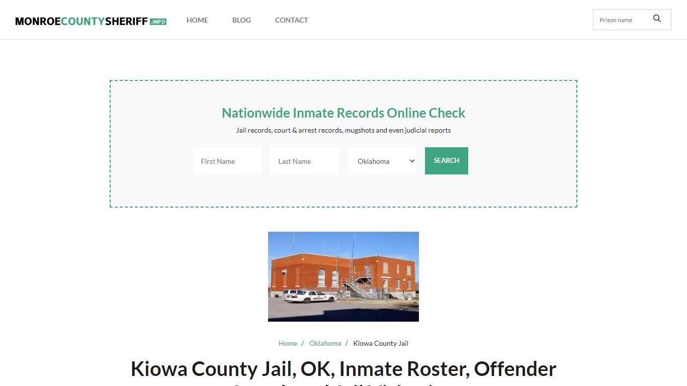 Kiowa County Jail, OK, Inmate Roster, Offender Search, Visitation
